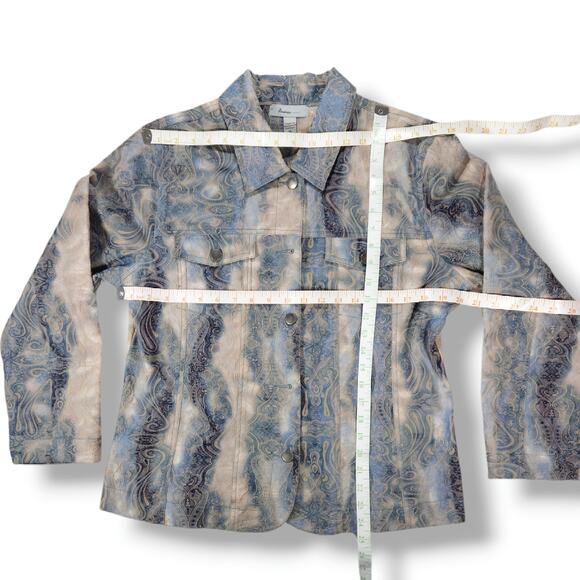 EUC Analogy Textured Embroidered Boho Button Up Jacket Sz. XL Gray Blue Cream - Picture 6 of 6